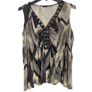 Ariella Blouse Womens M Cold Shoulder Long Sleeve Grommet Detail Geometric Print